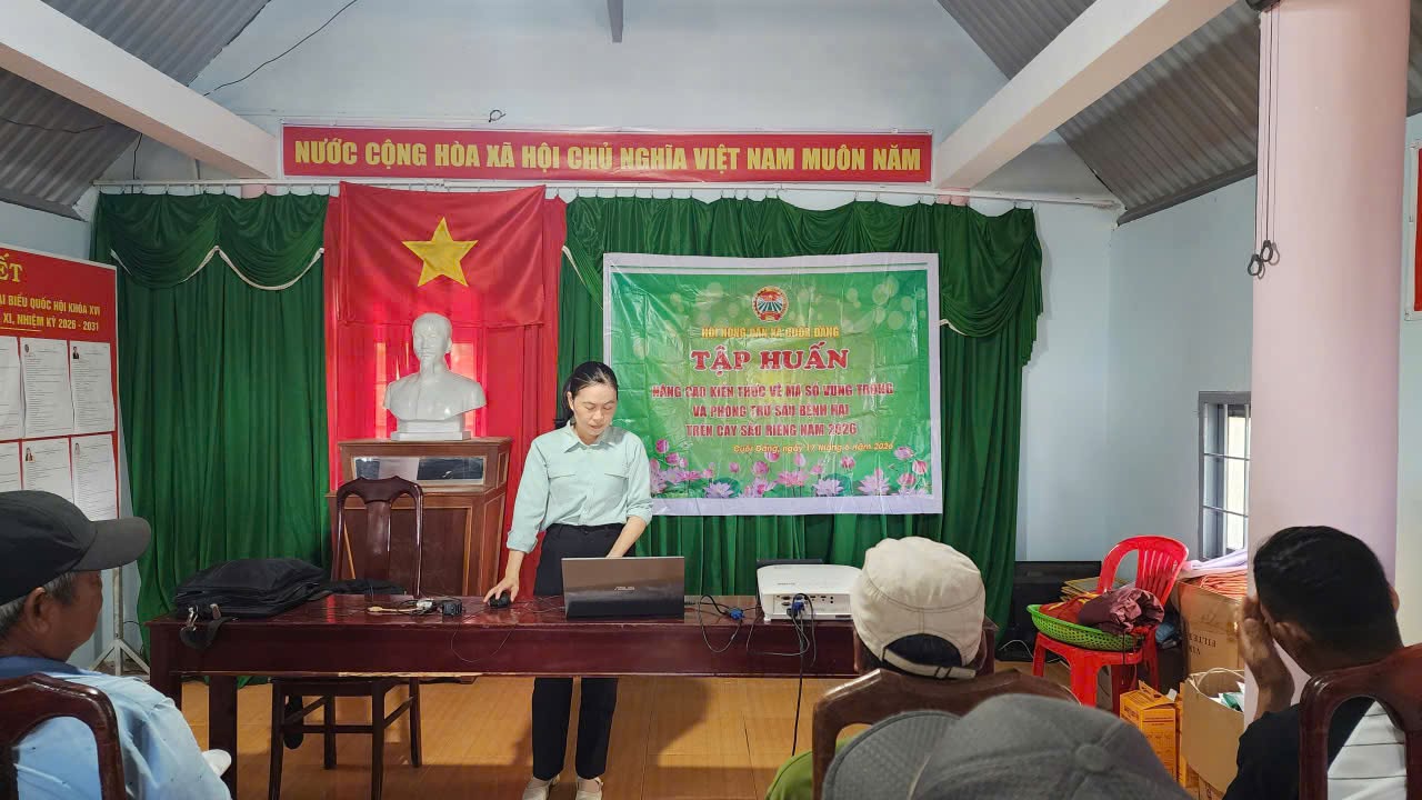 Tập huấn nâng cao kiến thức về mã số vùng trồng và phòng trừ sâu bệnh hại trên cây sầu riêng năm 2026 cho các hộ nông dân tại buôn Aring và buôn Kroa B