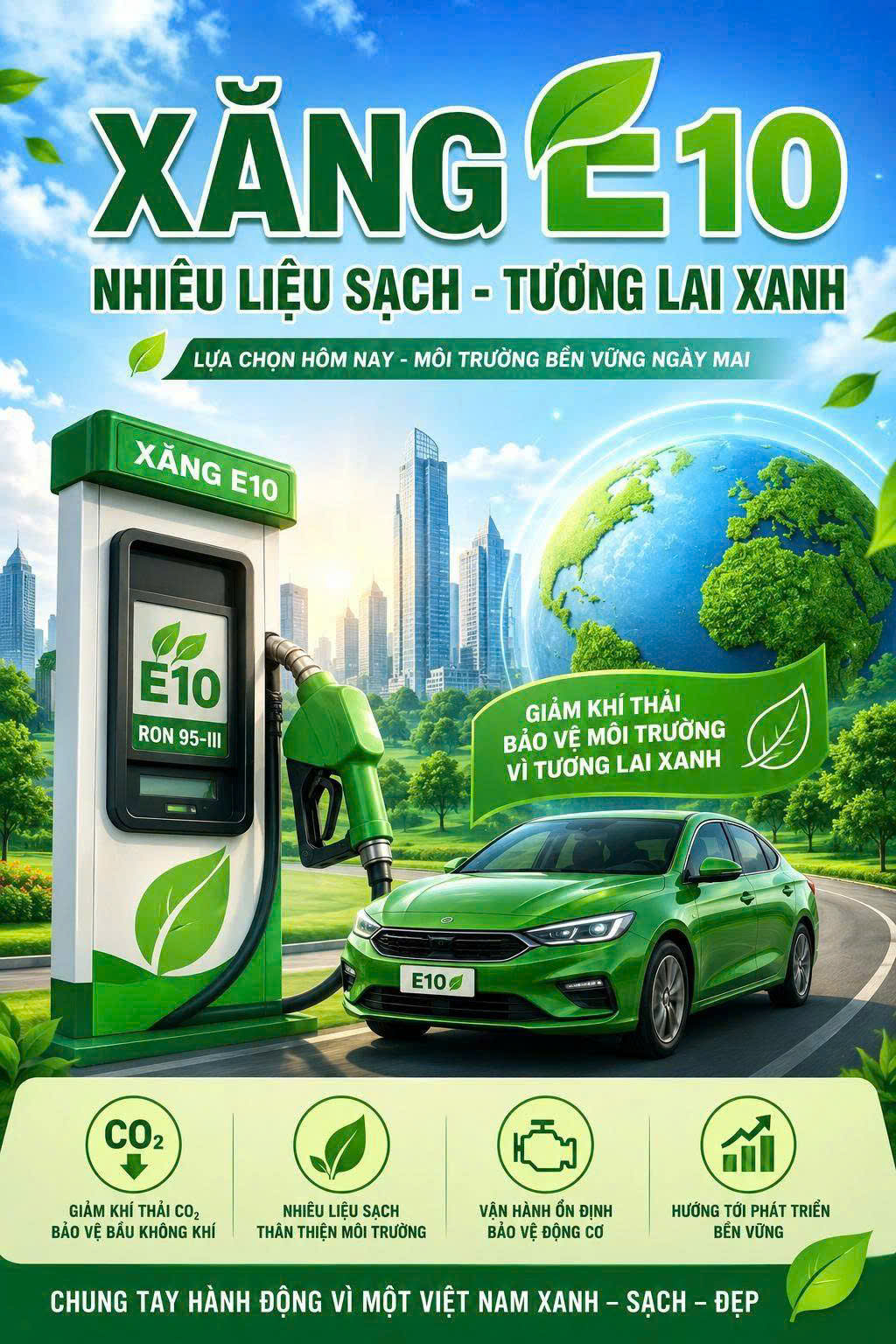 Sử dụng xăng sinh học E10 - hướng tới tương lai bền vững.