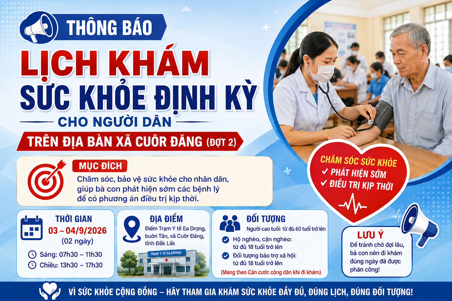 Thông Báo Lịch khám sức khỏe định kỳ cho người dân trên địa bàn xã (đợt 2)