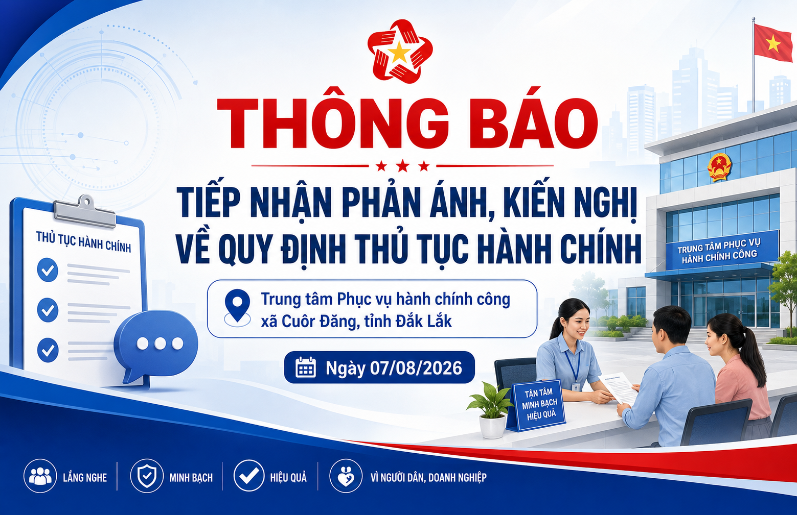 Thông báo tiếp nhận phản ánh, kiến nghị về quy định thủ tục hành chính